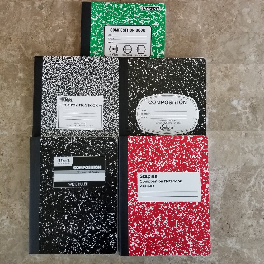 Set of 5 Wide Ruled Composition Notebooks - Picture 2 of 7